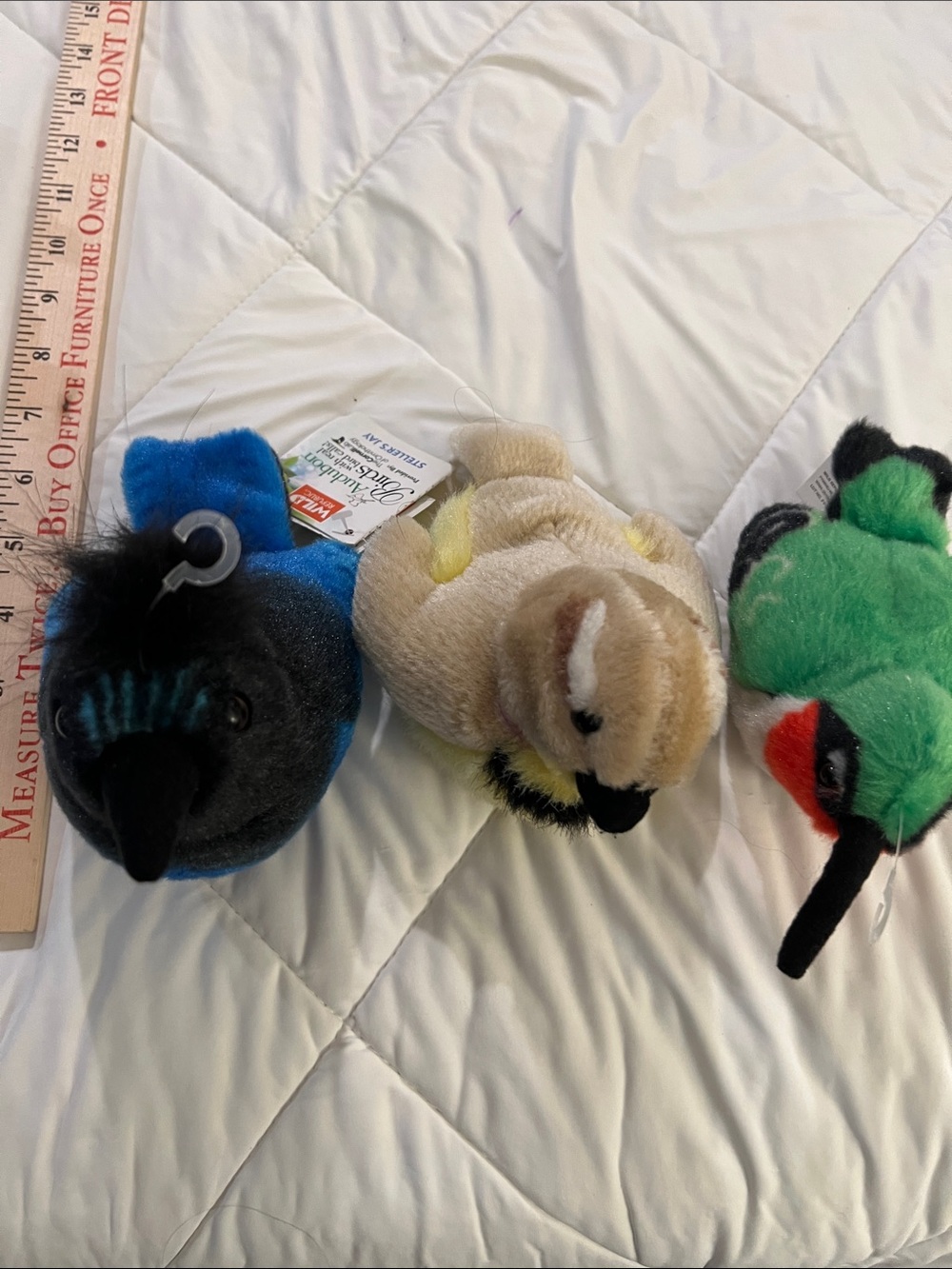 Three-Pack Plush Bird Toys — Blue, Tan & Green Stuffed Birds